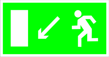 E08 направление к эвакуационному выходу налево вниз (пластик, 300х150 мм) - Знаки безопасности - Эвакуационные знаки - Магазин охраны труда и техники безопасности stroiplakat.ru