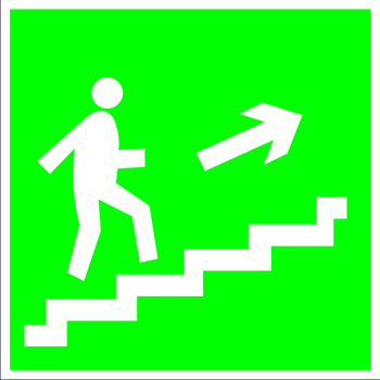 E15 направление к эвакуационному выходу по лестнице вверх (правосторонний) (пленка, 200х200 мм) - Знаки безопасности - Эвакуационные знаки - Магазин охраны труда и техники безопасности stroiplakat.ru