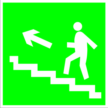 E16 направление к эвакуационному выходу по лестнице вверх (левосторонний) (пленка, 200х200 мм) - Знаки безопасности - Эвакуационные знаки - Магазин охраны труда и техники безопасности stroiplakat.ru
