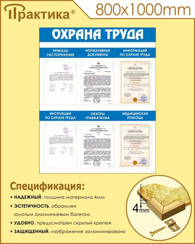 С101 Стенд охрана труда (800х1000 мм, пластик ПВХ 3 мм, алюминиевый багет золотого цвета) - Стенды - Стенды по охране труда - Магазин охраны труда и техники безопасности stroiplakat.ru