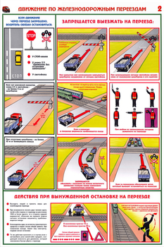 ПС49 Движение по железнодорожным переездам (ламинированная бумага, А2, 2 листа) - Плакаты - Автотранспорт - Магазин охраны труда и техники безопасности stroiplakat.ru